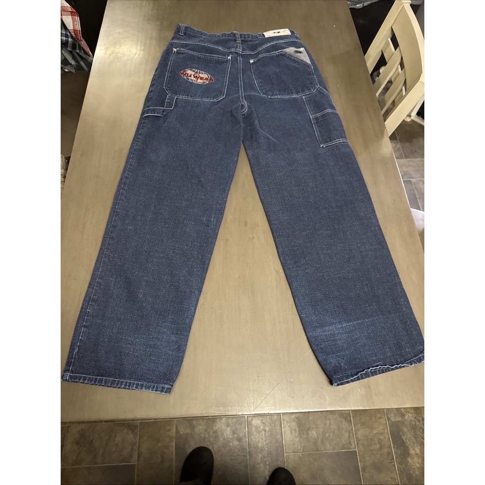 Wu Wear Jeans Mens 34x32 Blue Denim Wide Leg Pants Skater Baggy Grunge Pipe‎ Y2K